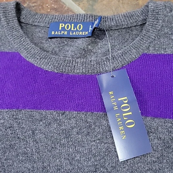 NWT Ralph Lauren Polo 100% Merino Wool Crewneck Stripe Sweater